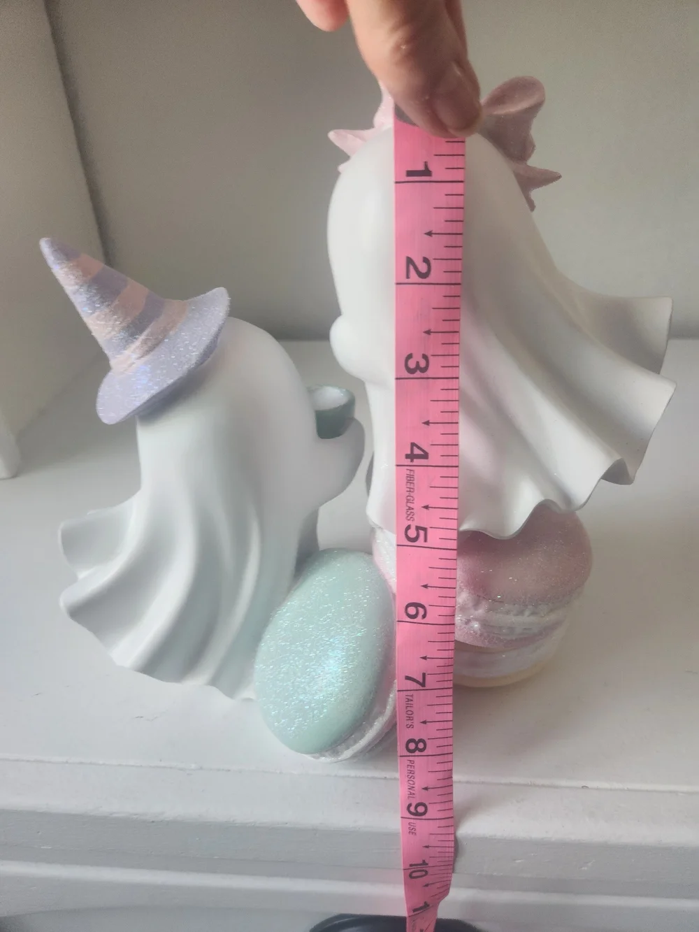 Pastel Ghost Tea Party Figurines - White with Pink, Blue & Mint Macarons
